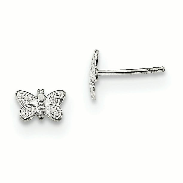 Teen Rhodium Plated Sky Blue Crystal 'Butterfly' Stud Earrings 15mm Width